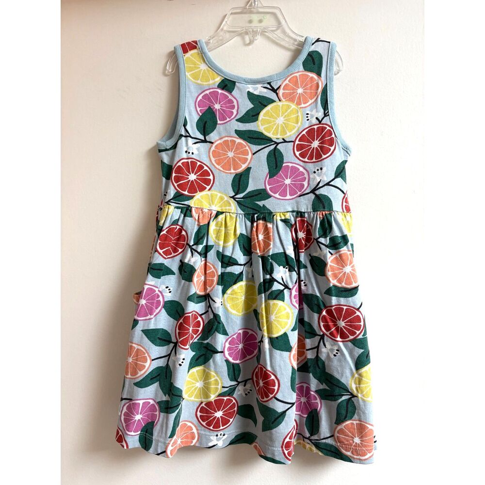 Hanna Andersson Blue Citrus Fruit Dress Kids 100% Cotton Pocket Skater 110cm 5 5